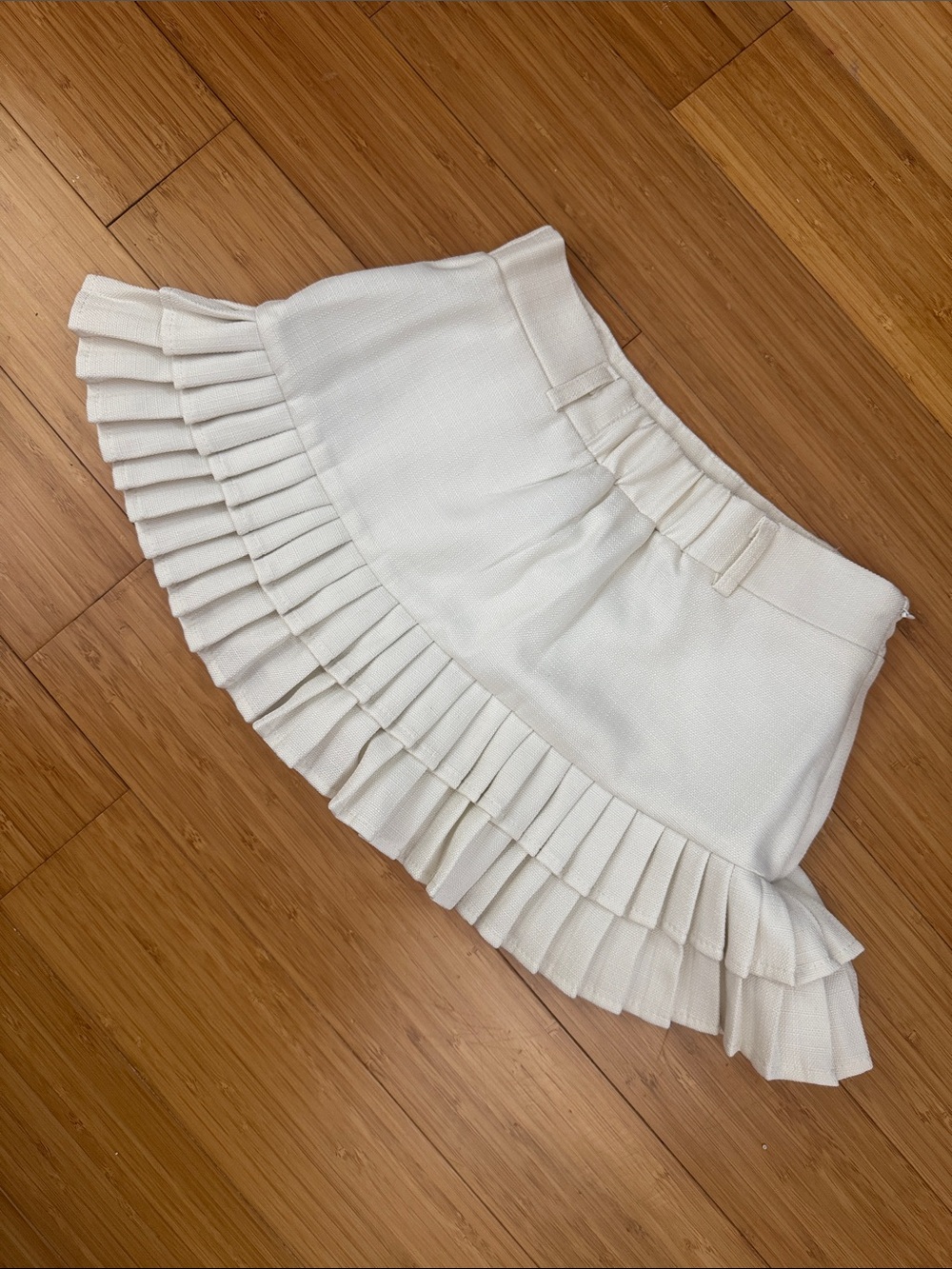 Cream Pleated Ruffle Mini Skirt